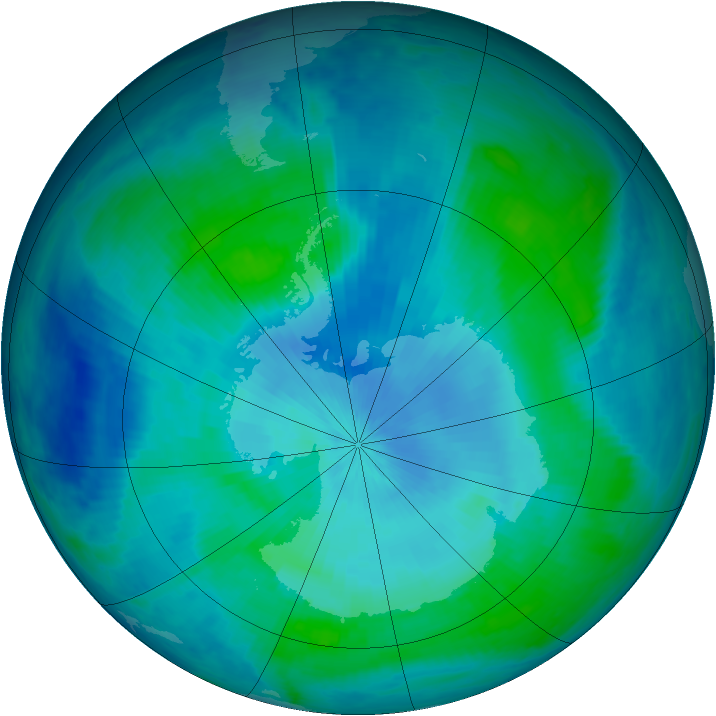 Antarctic ozone map for 23 February 1999